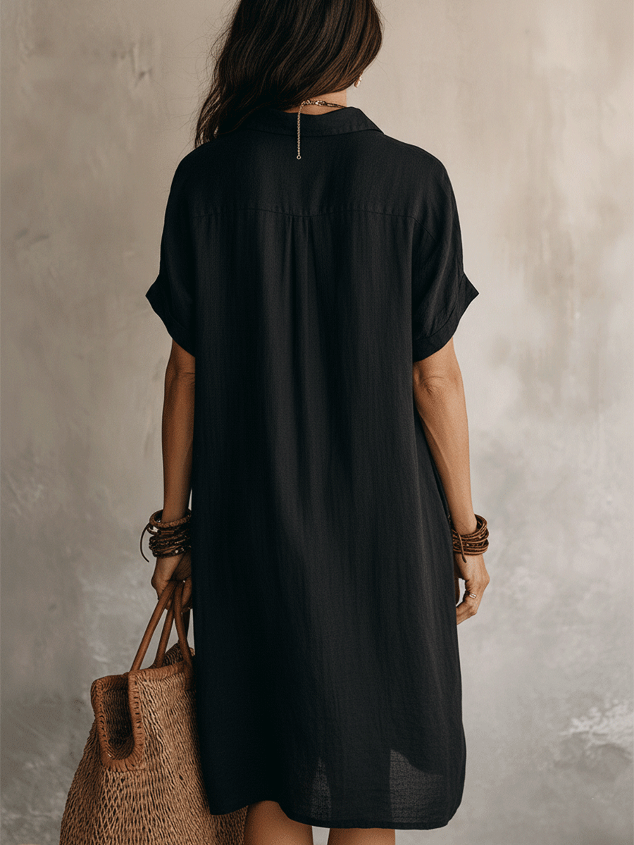 Léonie | Robe Midi en Lin Noir
