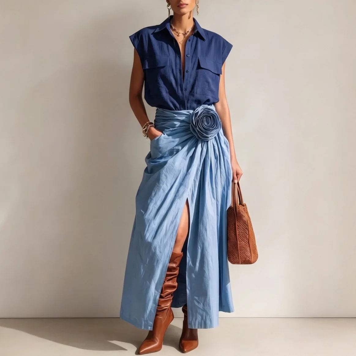 Céleste | Robe Maxi Col Tailleur