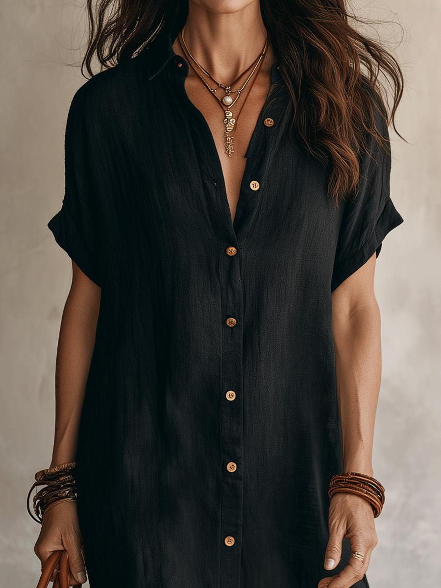 Léonie | Robe Midi en Lin Noir