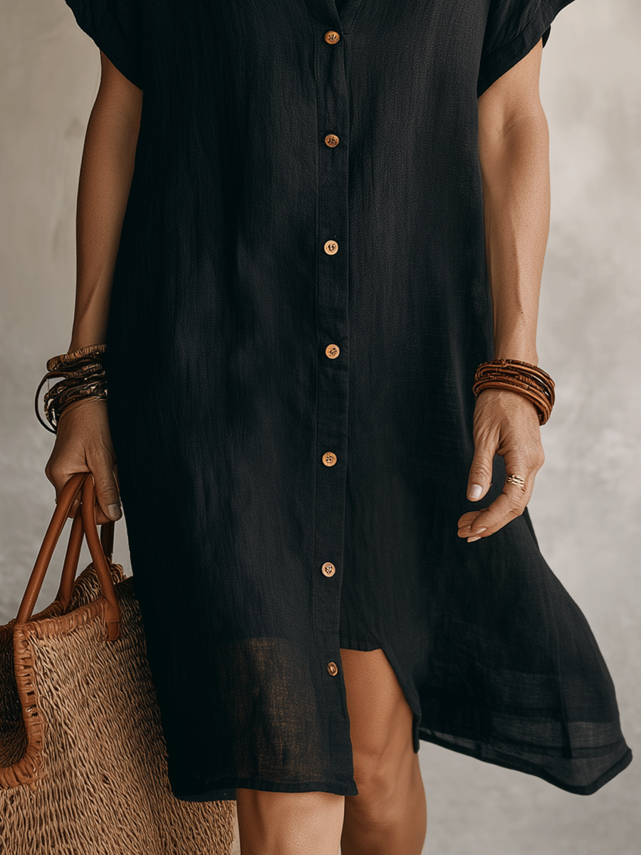 Léonie | Robe Midi en Lin Noir