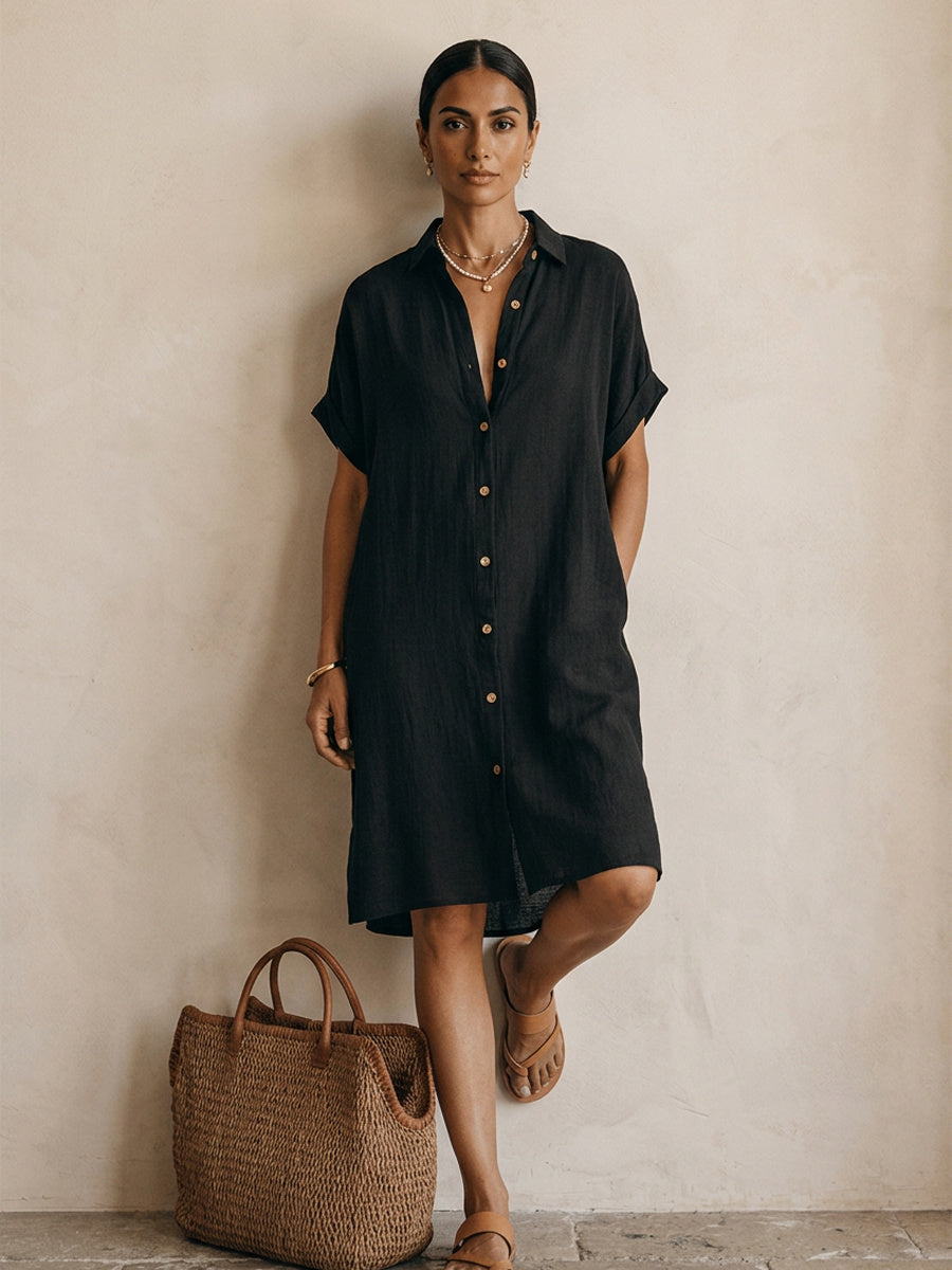 Léonie | Robe Midi en Lin Noir