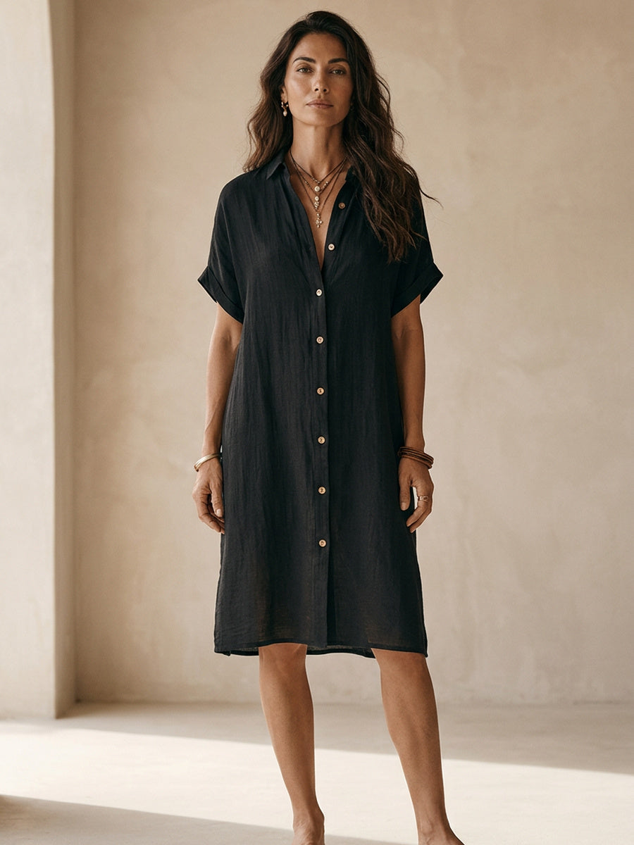 Léonie | Robe Midi en Lin Noir